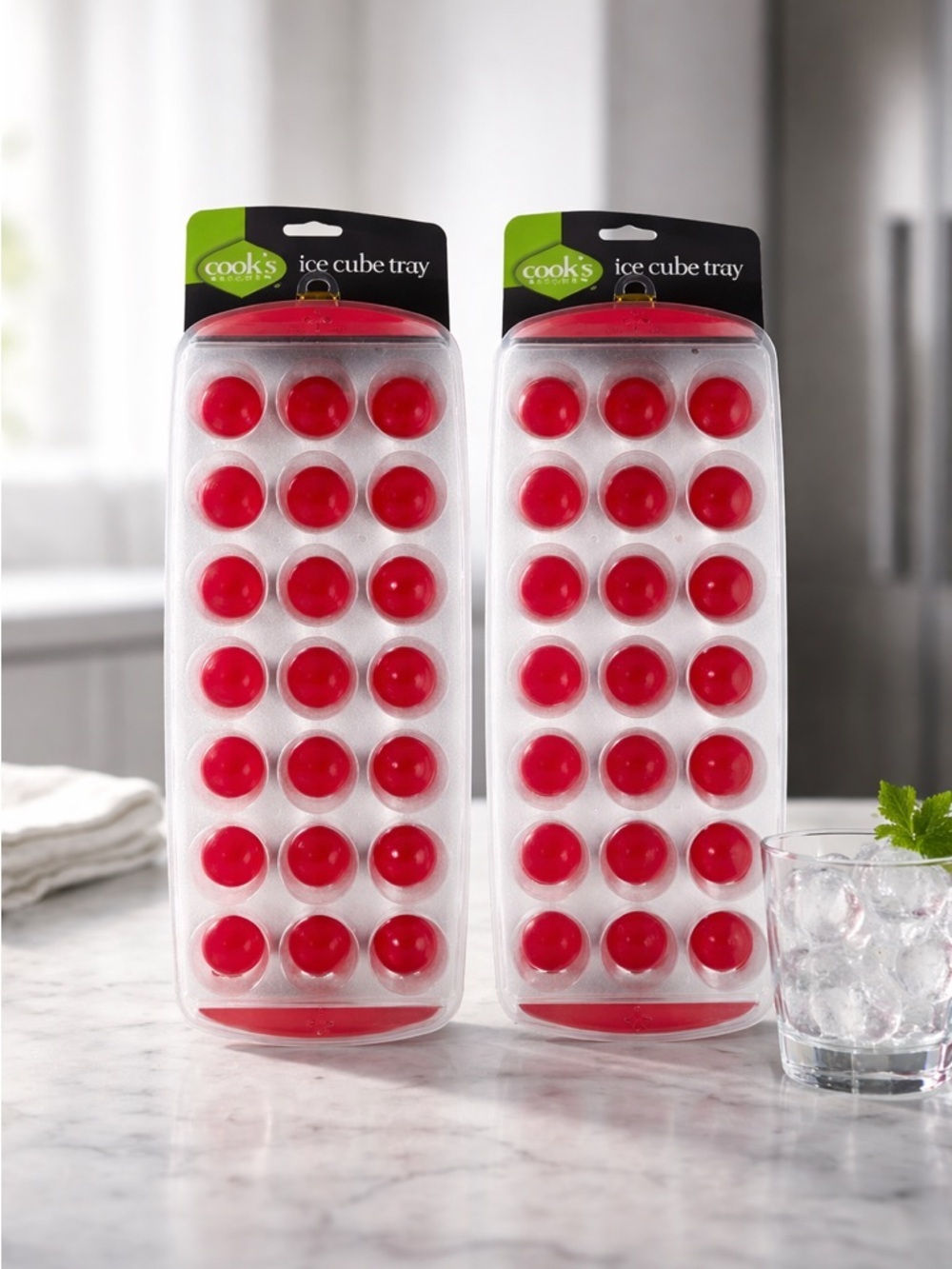 NWT Cook's Kitchen Red Ice Cube Tray 21 Small Dome Ice Cubes or Snacks Pack of 2